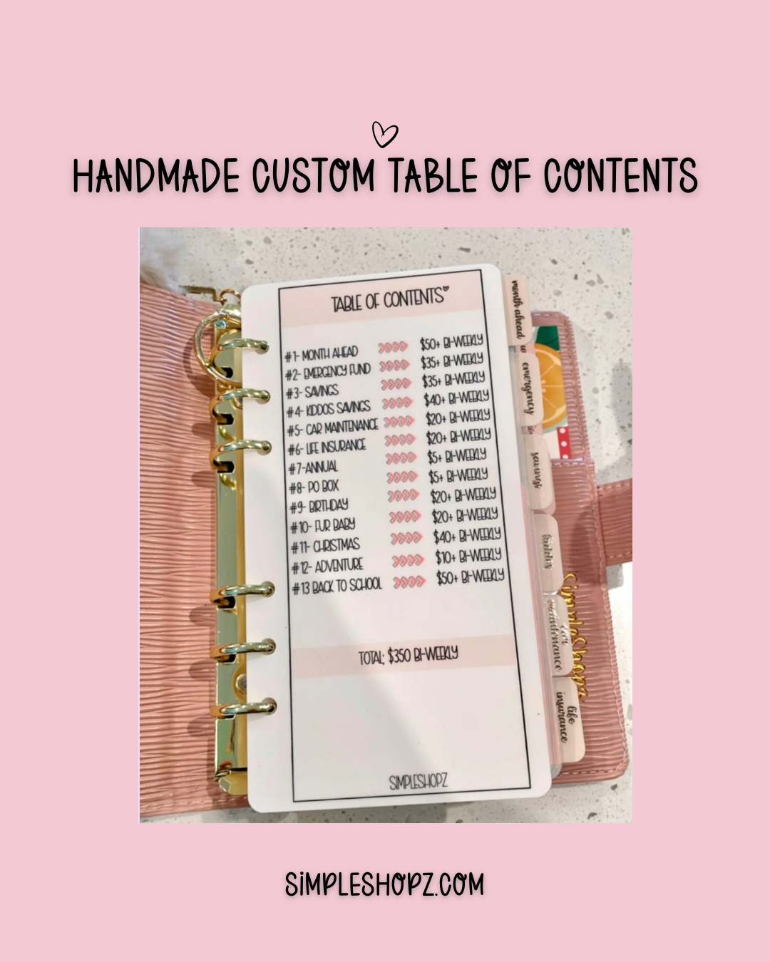 Handmade- Custom Table of Contents (A6 & A7)