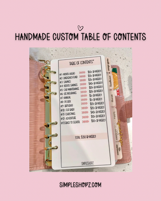 Handmade- Custom Table of Contents (A6 & A7)