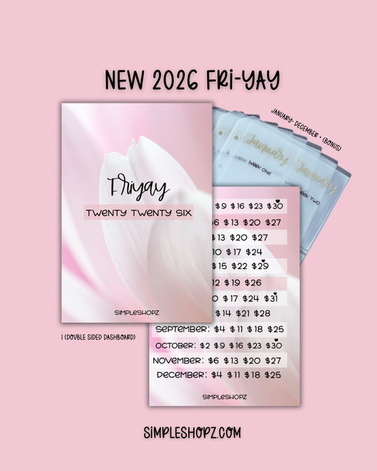 2026 Fri-Yay Savings Challenge Bundle | Weekly Cash Envelope Savings Tracker