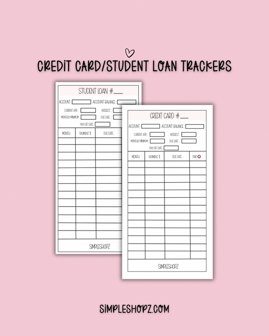 Reusable- A6 Student Loans OR Credit Cards Inserts (Set of 10)