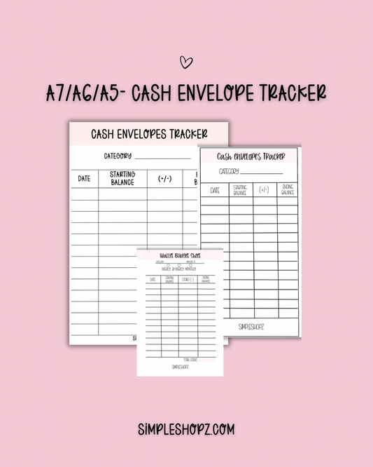 A7/A6/A5 Cash Envelopes Tracker (Sold Individually)