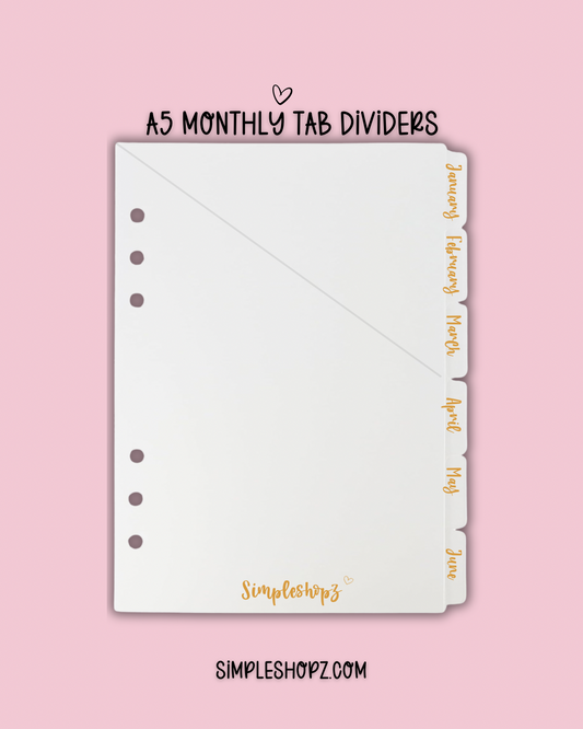 A5 Size Pocket Monthly Tab Dividers