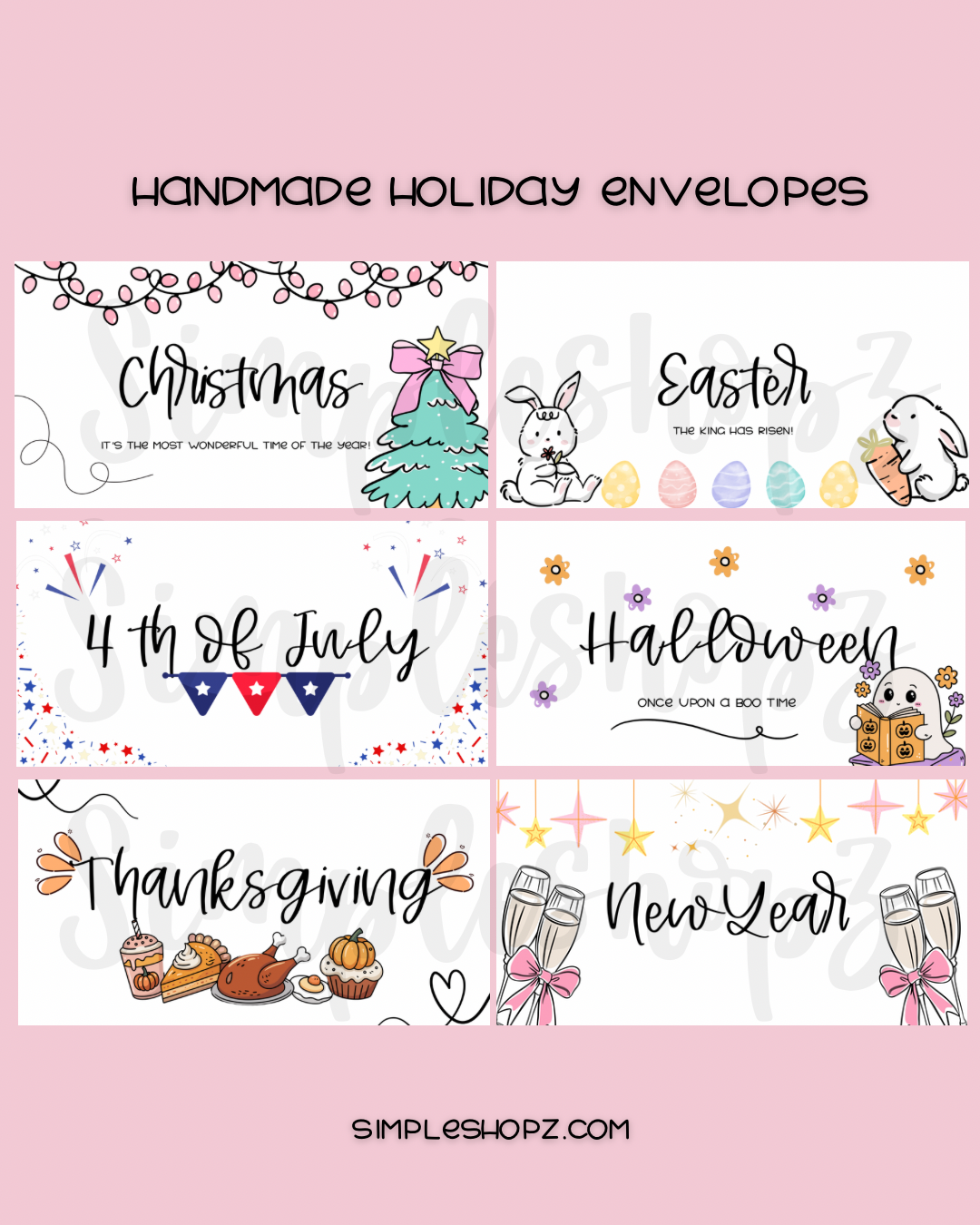 New! Handmade Holiday Envelopes (set of 6)