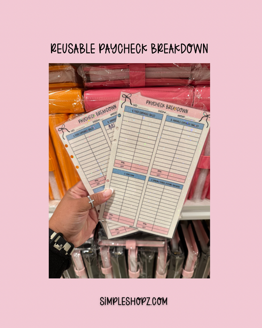 A5size Reusable Sparkly Paycheck Breakdown (sold individually)