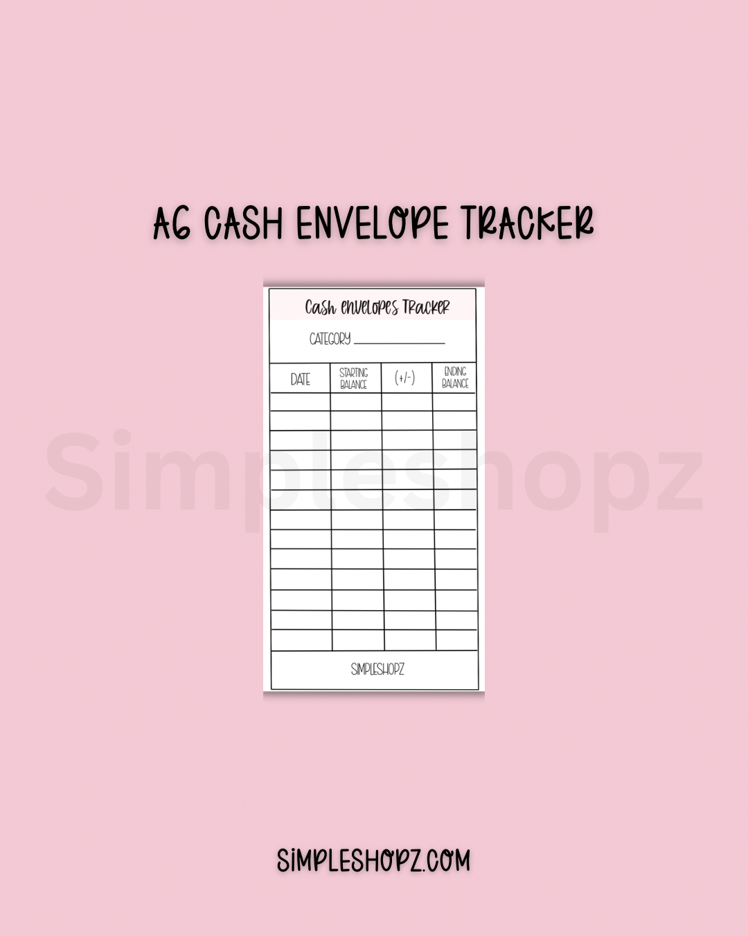 A6 Cash Envelopes Trackers (set of 10)