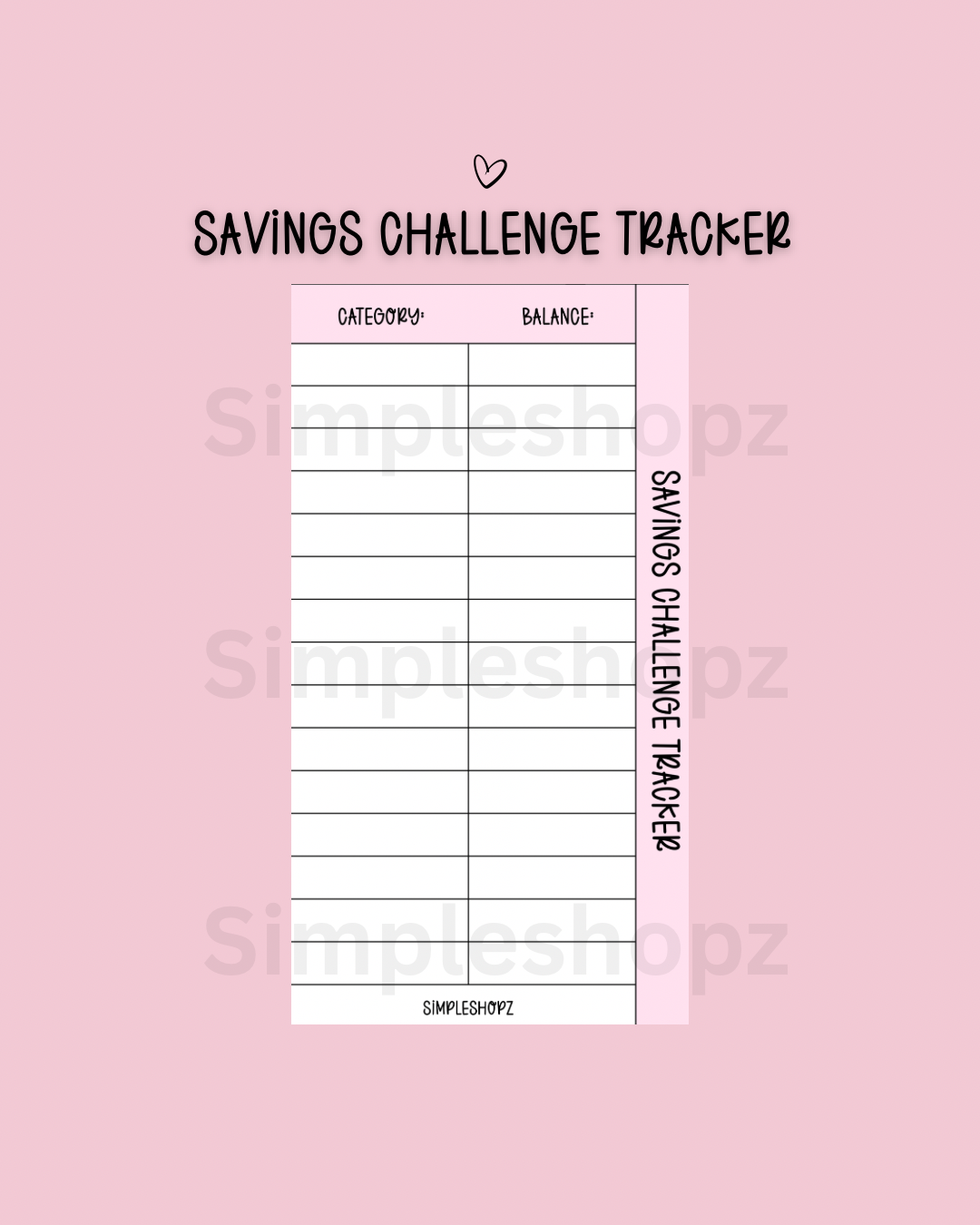 New! Savings Challenge Tracker (Reusable-No holes)