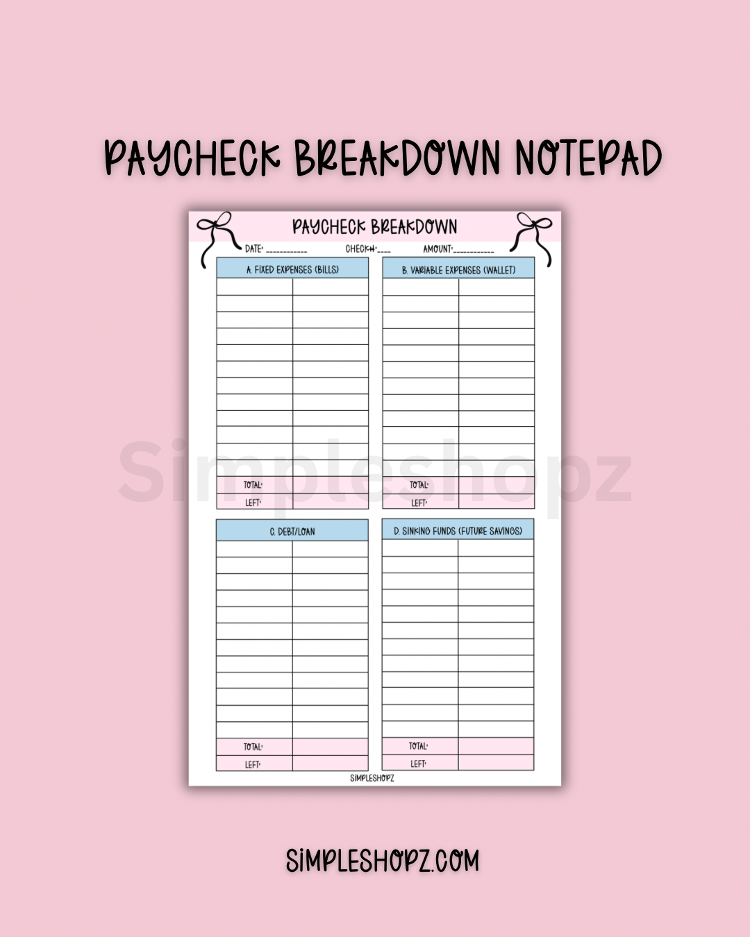 Paycheck Breakdown Notepad